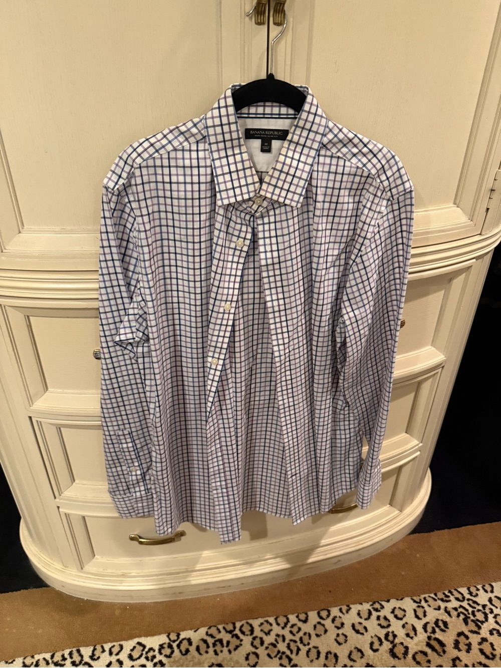 Banana Republic Men’s White Shirt with Blue Windowpane Check